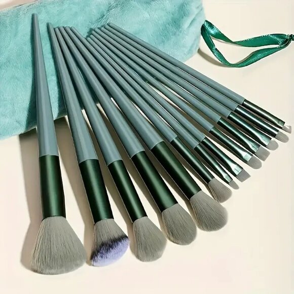 13pcs Green Makeup Brush Set Women's Makeup Goat Hair Tools Professional - Picture 9 of 9